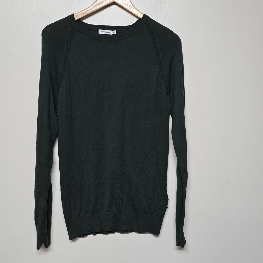J.Lindeberg Noah Wool Silk Sweater Mens Small Green Crewneck‎ Lightweight Knit